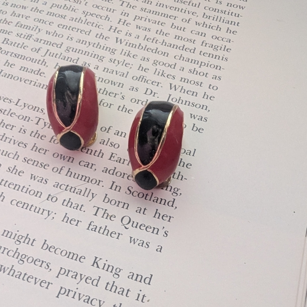 Elegant Red and Black Clip On Earrings